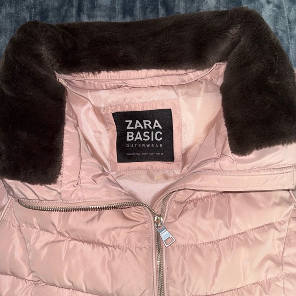 Zara Pink Quilted Puffer Vest with Dark Faux-Fur Collar - Picture 6 of 9